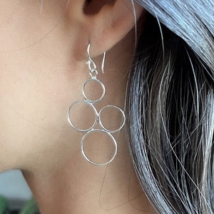 Sterling Silver Circle Earrings, Infinity Earring, Lightweight Minimalist Earrings, Dangle Statement Earrings, Geometric Silver Earrings