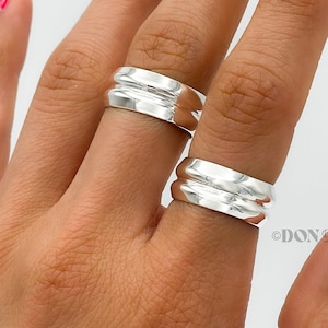 Sterling Silver Band Rig, Stacking Ring, Double Band Ring, Modern Geometric Ring, Chunky Silver Ring, Contemporary Aesthetic Ring