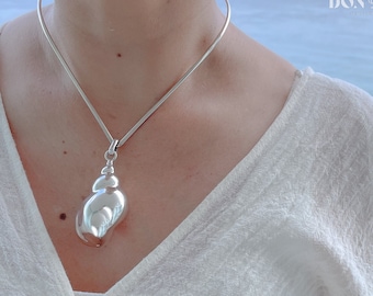 Large Sterling Silver Shell Pendant for Necklace, Sea Shell Jewelry, Ocean Jewelry, Beach Jewelry, Statement Conch Shell Pendant