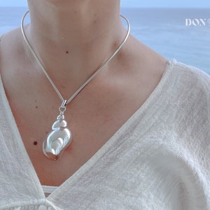 Large Sterling Silver Shell Pendant for Necklace, Sea Shell Jewelry, Ocean Jewelry, Beach Jewelry, Statement Conch Shell Pendant