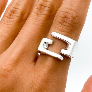 Solid Sterling Silver Ring, Contemporary Square Ring, Chunky Ring, Geometric Unique Statement Ring, Mid Century Modern Ring