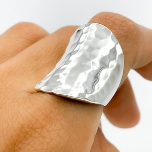 Sterling Silver Ring, Hammered Ring, Shield Ring, Saddle Ring, Chunky Silver Ring, Statement Modern Ring, Unusual Ring, Long Geometric Ring