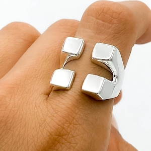 Sterling Silver Checkered Ring, Square Ring, Geometric Modern Ring, Unusual Chunky Ring, Aesthetic Statement Ring