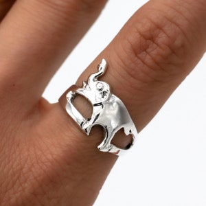 Sterling Silver Elephant Ring, Lucky Ring, Trunk Up Elephant Ring, Animal Ring, Statement Ring, Elephant Jewelry