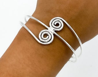 Sterling Silver Cuff Bracelet, Spiral Statement Bracelet, Adjustable Silver Bracelet, Unique Bohemian Bracelet