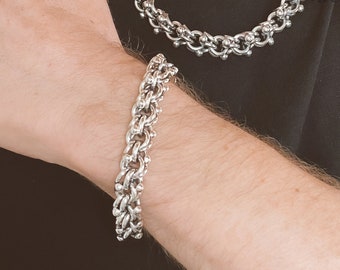 Pulsera de cadena gruesa de plata de ley: joyería rústica y pesada