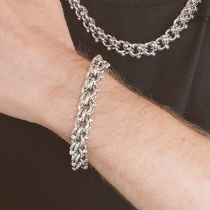 Sterling Silver Chunky Chain Bracelet, Men&#39;s Silver Bracelet, Men&#39;s Jewelry, Heavy Silver Bracelet, Rustic Silver Bracelet, Unusual Bracelet