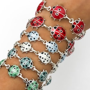Ladybug Bracelet, Silver & Enamel Bracelet, Vintage Silver Bracelet, Taxco Silver Jewelry, Mexican Jewelry, Ladybug Jewelry, Insect Jewelry