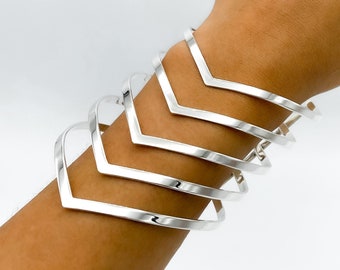 Sterling Silver Cuff Bracelet, Super Wide Statement Bracelet, V Shape Long Bracelet, Chunky Silver Bracelet