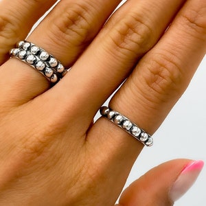 Sterling Silver Thin Band Ring, Boho Ring, Stacking Silver Ring, Thumb Ring, Rustic Ring, Dainty Minimalist Dome Ring, Dot Ring