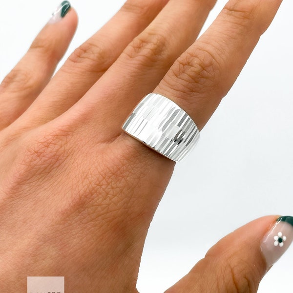 Ring aus massivem Sterlingsilber, dicker Bandring, schwerer Silberring, moderner Ring, klobiger Ring, glänzender Silberring, Disco-Ring, ungewöhnlicher Ring