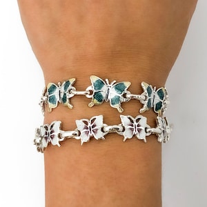 Pulsera de mariposa, pulsera de plata y esmalte, pulsera vintage, joyería de plata Taxco, joyería de mariposa, joyería de insectos, mariposa de plata