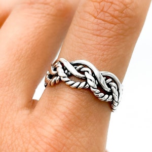 Sterling Silver Woven Ring: Unisex Braided Stacking Band