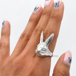 Sterling Silver Rabbit Ring, Bunny Ring, Heavy Solid 925 Silver Ring, Statement Ring, Animal Jewelry, Year of the Rabbit Gift, Cute Ring