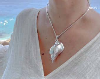 Large Sterling Silver Shell Pendant for Necklace, Sea Shell Jewelry, Ocean Jewelry, Beach Jewelry, Statement Conch Shell Pendant