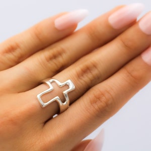 Sterling Silver Cross Ring, Religious Ring, Faith Jewelry, Christian Ring, Unisex Cross Ring, Open Cross Ring
