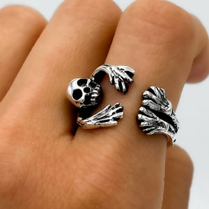 Sterling Silver Skeleton Ring, Silver Skull Ring, Gothic Ring, Skull Jewelry, Goth Jewelry, Hugging Skull Ring, Spooky Jewelry