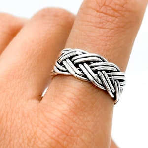 Sterling Silver Ring, Woven Ring, Braided Ring, Wheat Ring, Unisex Silver Ring, Stacking Ring, Rustic Silver Ring