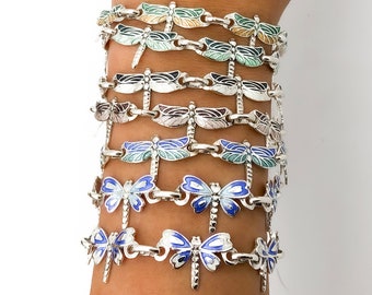 Dragonfly Bracelet, Silver & Enamel Bracelet, Vintage Bracelet, Taxco Silver Jewelry, Mexican Jewelry, Dragonfly Jewelry, Insect Jewelry