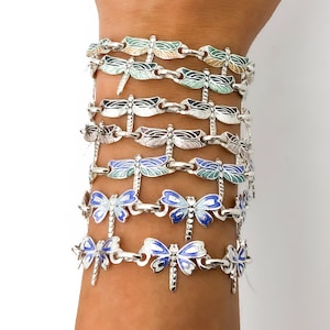 Dragonfly Bracelet, Silver & Enamel Bracelet, Vintage Bracelet, Taxco Silver Jewelry, Mexican Jewelry, Dragonfly Jewelry, Insect Jewelry
