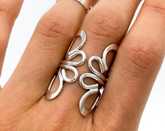 Anillo boho de plata de ley, anillo de corazón, anillo de mariposa, anillo envolvente, anillo de declaración, anillo de plata grueso, anillo inusual, anillo abstracto estético