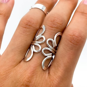 Sterling Silver Boho Ring, Heart Ring, Butterfly Ring, Wrap Ring, Statement Ring, Chunky Silver Ring, Unusual Ring, Aesthetic Abstract Ring