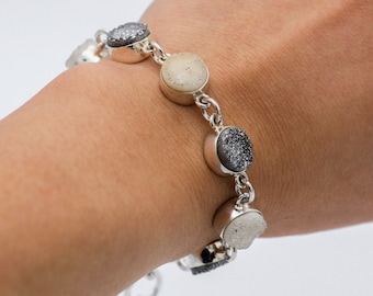 Sterling Silver Bracelet, Druzy Stone Bracelet, Modern Bracelet, Adjustable Bracelet, Natural Gemstone Bracelet, Druzy Jewelry