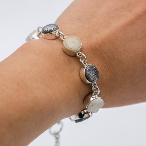 Sterling Silver Bracelet, Druzy Stone Bracelet, Modern Bracelet, Adjustable Bracelet, Natural Gemstone Bracelet, Druzy Jewelry