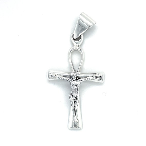 Sterling Silver Pendant, Ankh Cross Pendant, Crucifix Pendant, Large Ankh Pendant, Cross with Jesus, 3D Crucifix, Ankh Jewelry