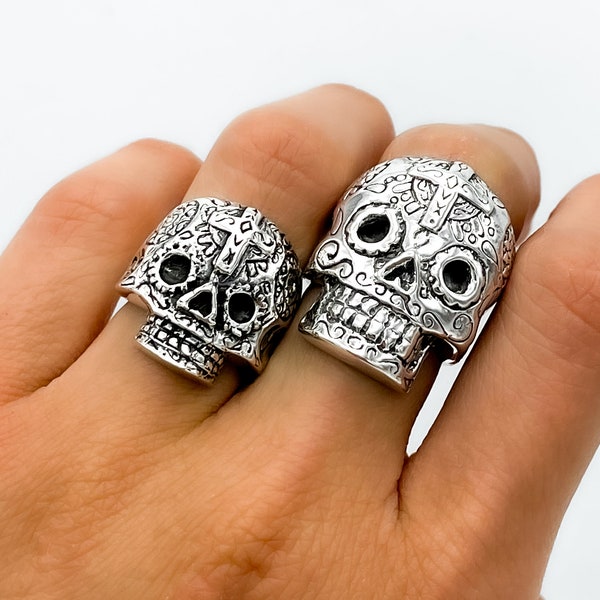 Solid Sterling Silver Ring, Skull Ring, Sugar Skull Ring, Rustic Ring, Mexican Skull Ring, Unisex Silver Ring, Dia De Los Muertos Jewelry