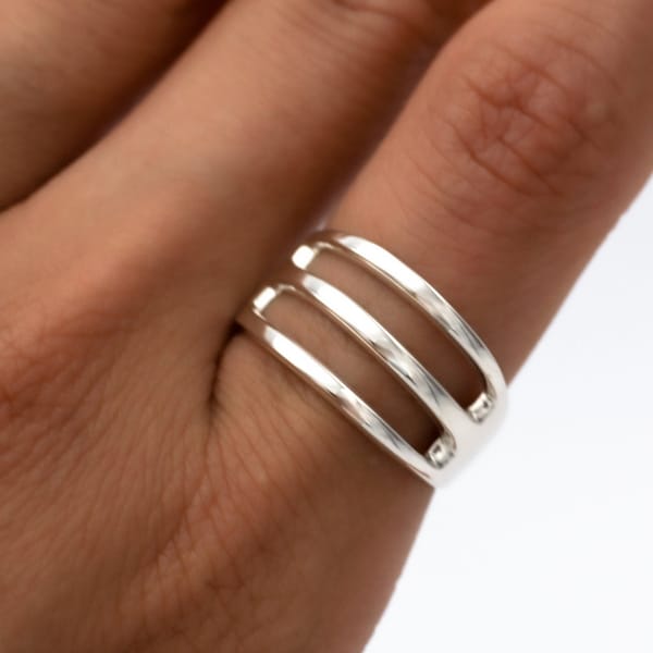 Sterling Silver Ring, Triple Band Ring, Minimal Ring, Thin Silver Ring, Stacking Ring, Open Ring