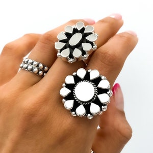 Sterling Silver Flower Ring, Silver Boho Ring, Statement Silver Ring, Chunky Silver Ring, Adjustable Ring, Modern Geometric Ring