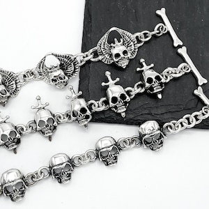 Oxidized Sterling Silver Skull Bracelet: Gothic Men&#39;s Jewelry