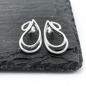 Sterling Silver Teardrop Studs -- Fun Unusual Earrings, Modern Minimalist Earrings, Teardrop Jewelry