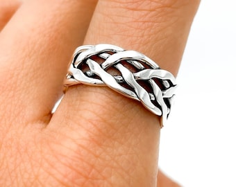 Sterling Silver Ring, Woven Ring, Braided Ring, Unisex Silver Ring, Stacking Ring, Rustic Silver Ring