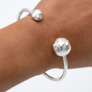 Sterling Silver Cuff Bracelet, Handmade Silver Bracelet, Double Ball Bracelet, Hammered Sphere Bracelet, Modern Bracelet, Sphere Bracelet