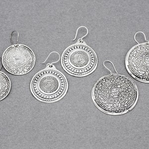Aztec Calendar Earrings Sterling Silver Dangle Earrings - Etsy