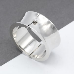 Sterling Silver Bangle, Wide Silver Bangle, Hinged Bangle Bracelet, Chunky Bangle, Heavy Statement Bracelet