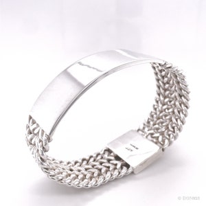 Sterling Silver Bracelet, ID Bracelet, Wide Silver Bracelet, Chunky Bracelet, Heavy Silver Bracelet, Woven Silver Bracelet, Unisex Bracelet