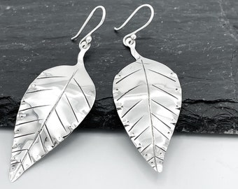 Sterling Silver Leaf Earrings, Dangle Earrings, Silver Leaf Earrings, Leaf Jewelry, Statement Earrings, Boho Earrings, Leaves Earrings