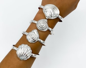 Sterling Silver Seashell Bracelet, Ocean Bracelet, Unusual Bracelet, Beach Jewelry, Shell Cuff Bracelet, Statement Cuff Bracelet