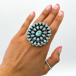 Sterling Silver Turquoise Ring, Big Statement Ring, Chunky Silver Ring, Unique Adjustable Ring, Boho Western Ring, Turquoise Stone Ring