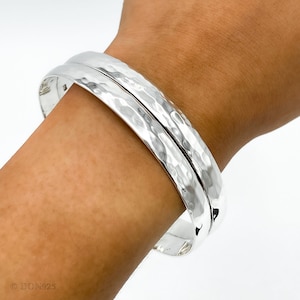 Sterling Silver Hammered Cuff Bracelet, Double Cuff Chunky Bracelet, Textured Hammered Bracelet, Silver Jewelry, Stacking Cuffs