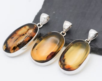 Baltic Amber and Sterling Silver Pendant, Honey Amber, Amber Jewelry, Oval Amber Pendant