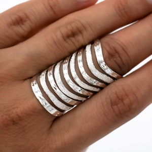 Sterling Silver Shield Ring, Armor Ring, Chunky Silver Ring, Sparkly Ring, Modern Statement Ring, Boho Ring, Long Finger Ring