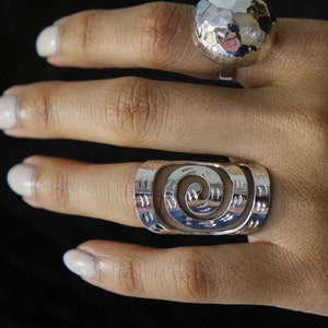 Sterling Silver Spiral Ring, Statement Ring, Disco Ring, Boho Ring, Shield Ring, Full Finger Ring, Unusual Ring, Unique Silver Ring image 5