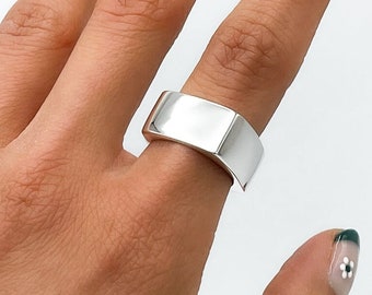 Solid Sterling Silver Cube Ring, Geometric Modern Ring, Chunky Silver Ring, Wide Band Ring, Unisex Signet Ring, Statement Rectangle Ring