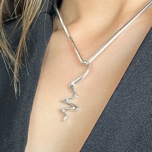 Sterling Silver Pendant, Abstract Pendant, Wavy Pendant, Modern Pendant, Aesthetic Pendant, Squiggly Pendant, Minimalist Pendant
