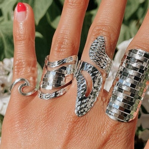 Sterling Silver Disco Leaf Ring: Wrap Chunky Adjustable Statement Jewelry
