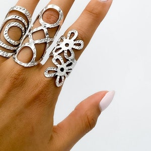 Sterling Silver Flower Ring: Disco Long Statement Boho Floral Ring
